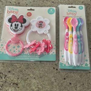 Disney Baby Minnie Mouse Character Rattle and Teether Set with Spoons NWT